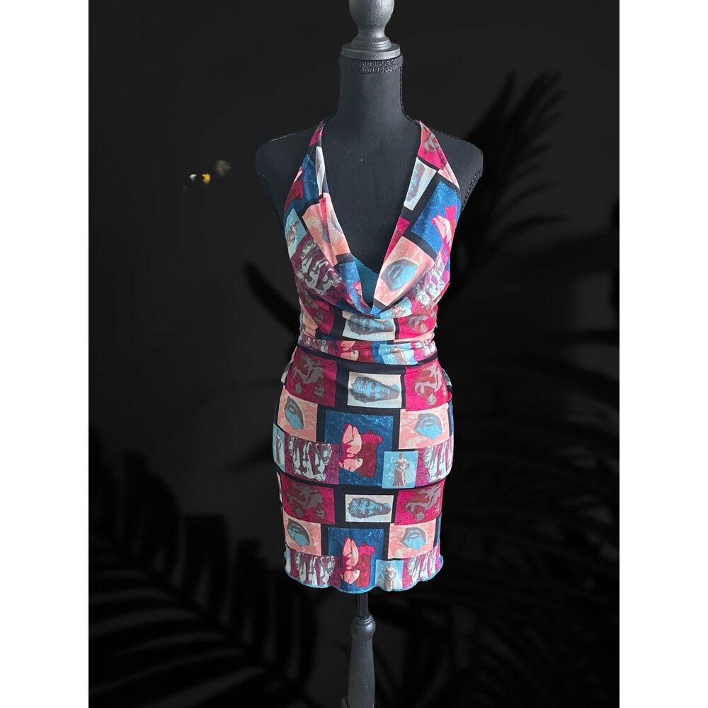 Forever 21 Graphic Print Halter Mini Dress Italian Vacation Colorful Small